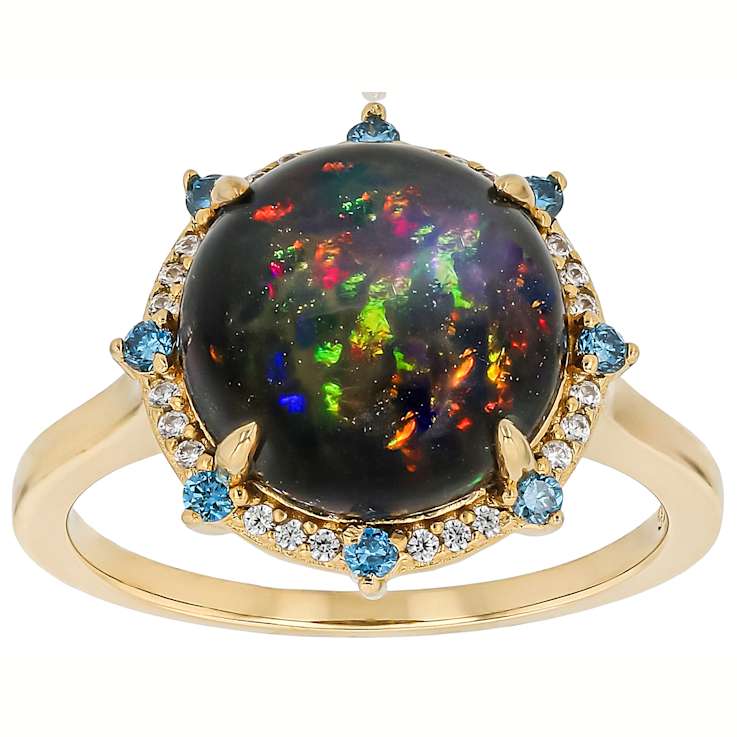 Black Opal And Lab-Grown Blue And White Diamond Ring In 18K Gold Over
Sterling Silver 2.92ctw