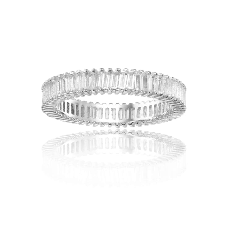 Baguette White Topaz Sterling Silver Eternity Band Ring, 1.00ctw