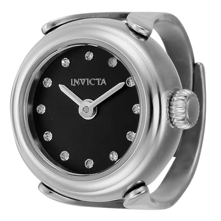 Invicta Women's Angel Mini 17.5mm Quartz Stainless Steel Black Dial Ring Watch
