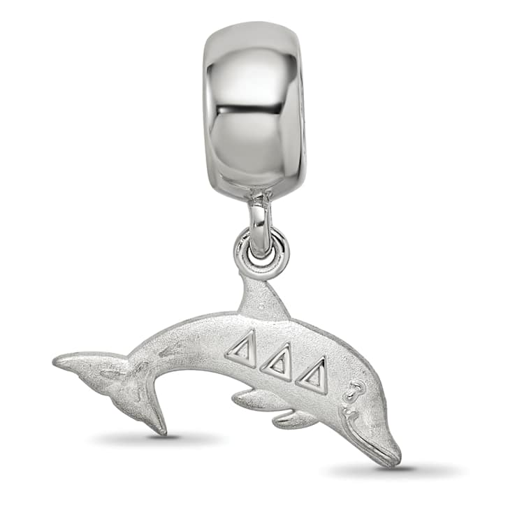 Rhodium Over Sterling Silver LogoArt Delta Delta Delta Dolphin on Bead