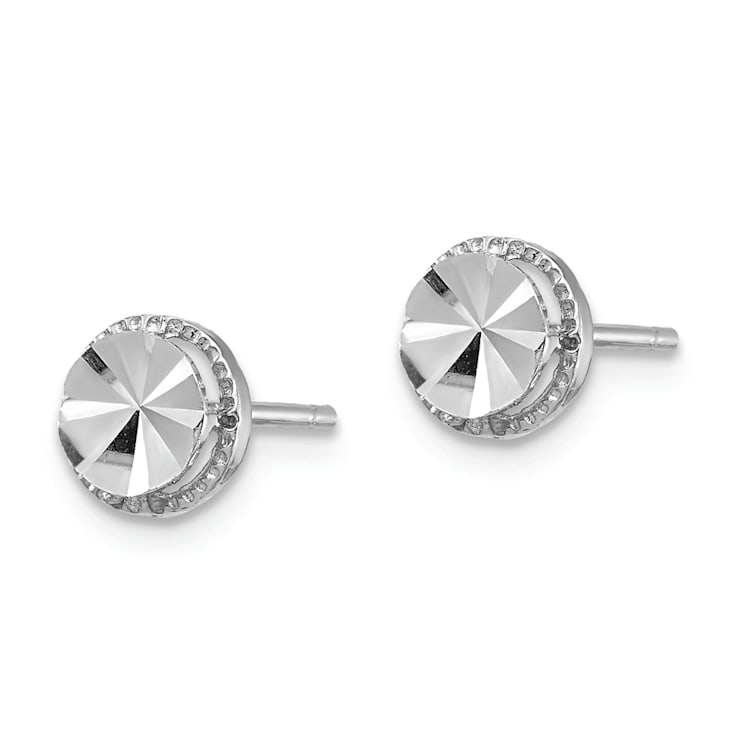 Rhodium Over 14K White Gold Diamond-Cut 6.25mm Round Stud Earrings