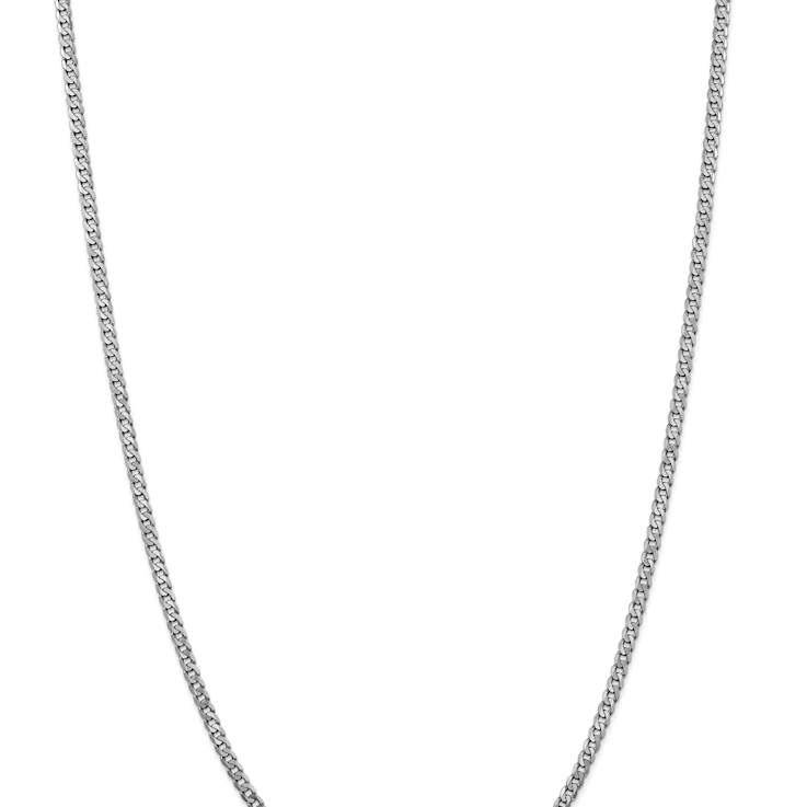 Rhodium Over 14k White Gold 2.9mm Solid Flat Beveled Curb 26 Inch Chain