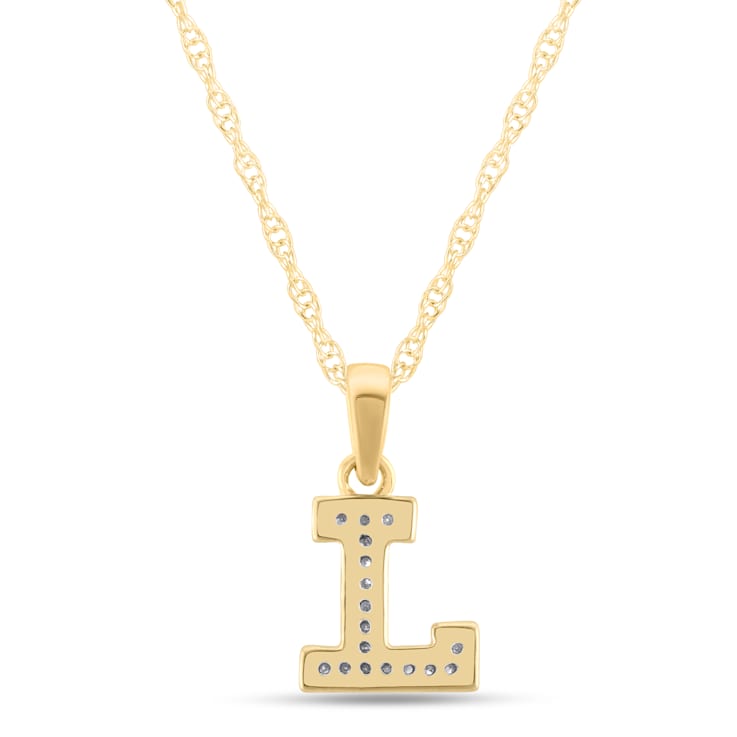 White Diamond Accent 10k Yellow Gold L Initial Pendant With 18” Rope Chain
