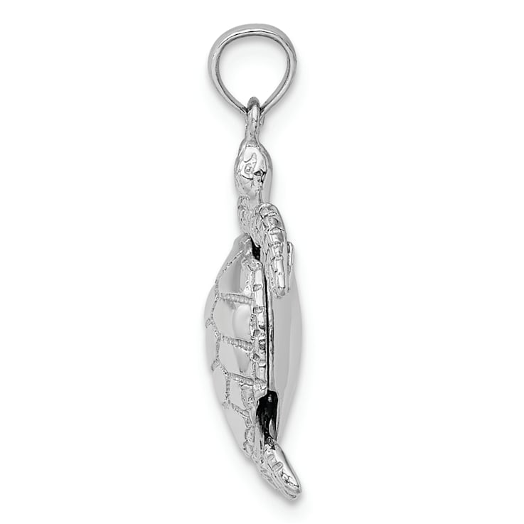 Rhodium Over 14k White Gold 3D Textured Moveable Sea Turtle Pendant