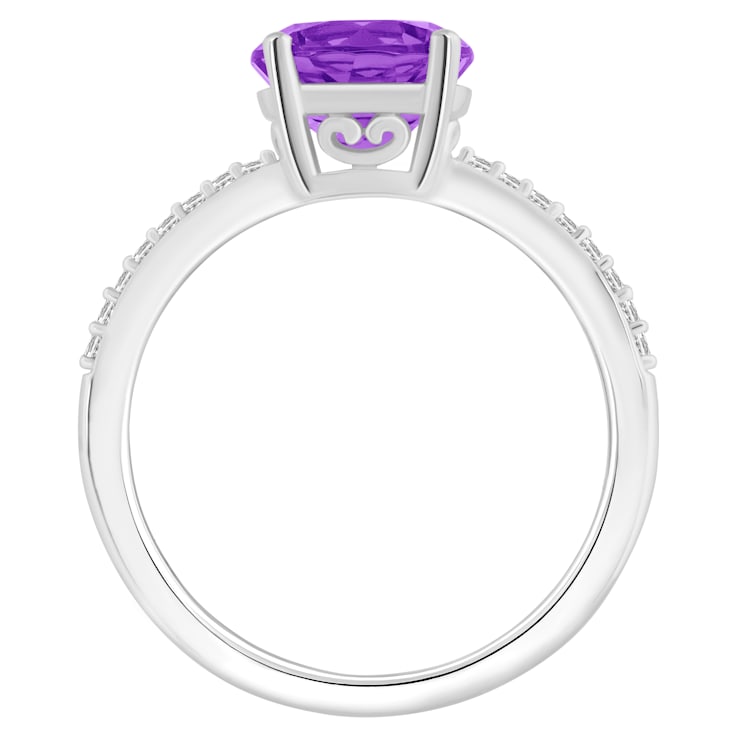 8mm Round Amethyst and 1/10 ctw Diamond Rhodium Over Sterling Silver Ring