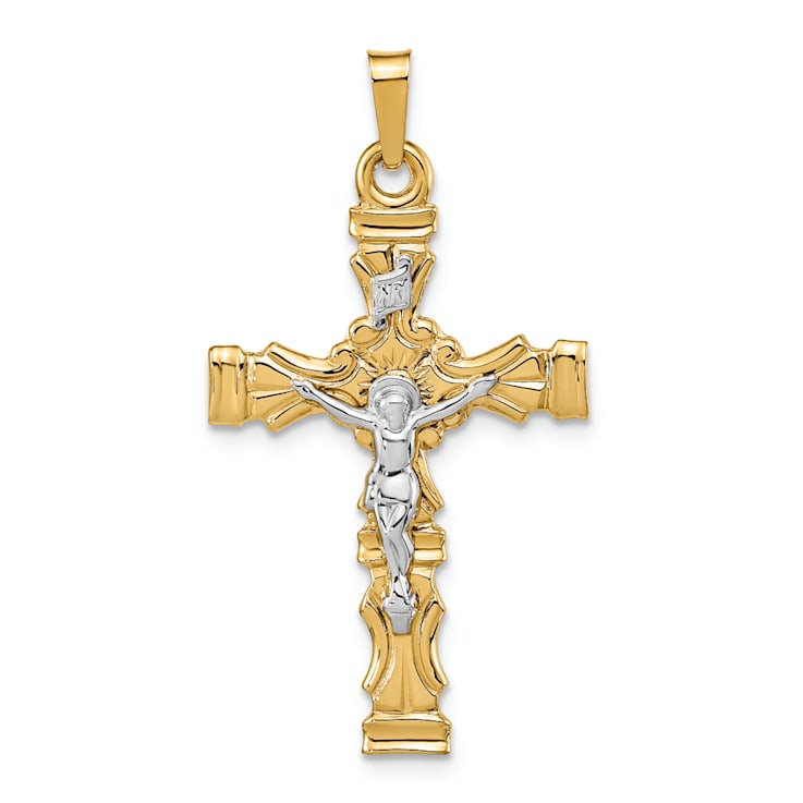 14k Two-tone Gold Polished and Textured Latin Crucifix Pendant
