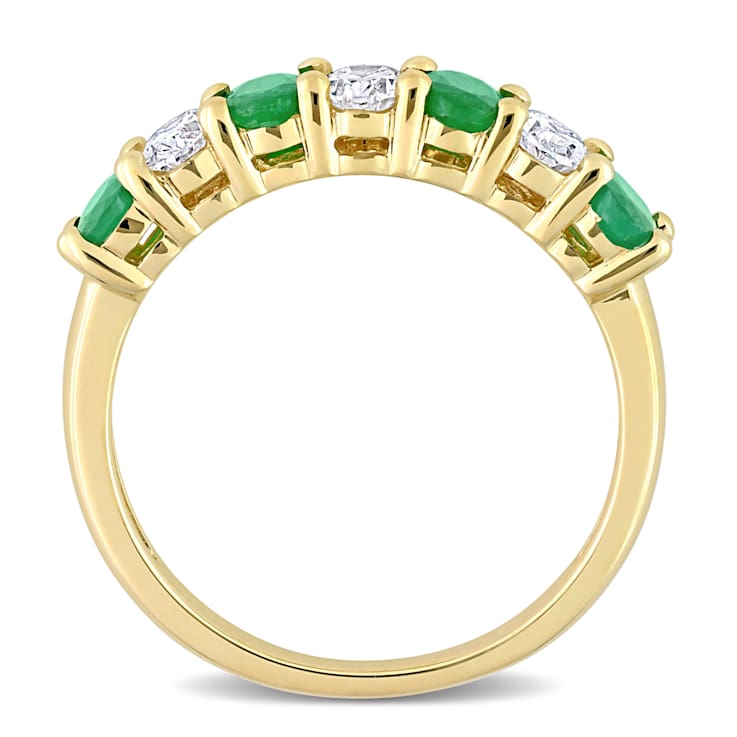 Emerald and Diamond 14K Yellow Gold Semi Eternity Ring 1.14ctw