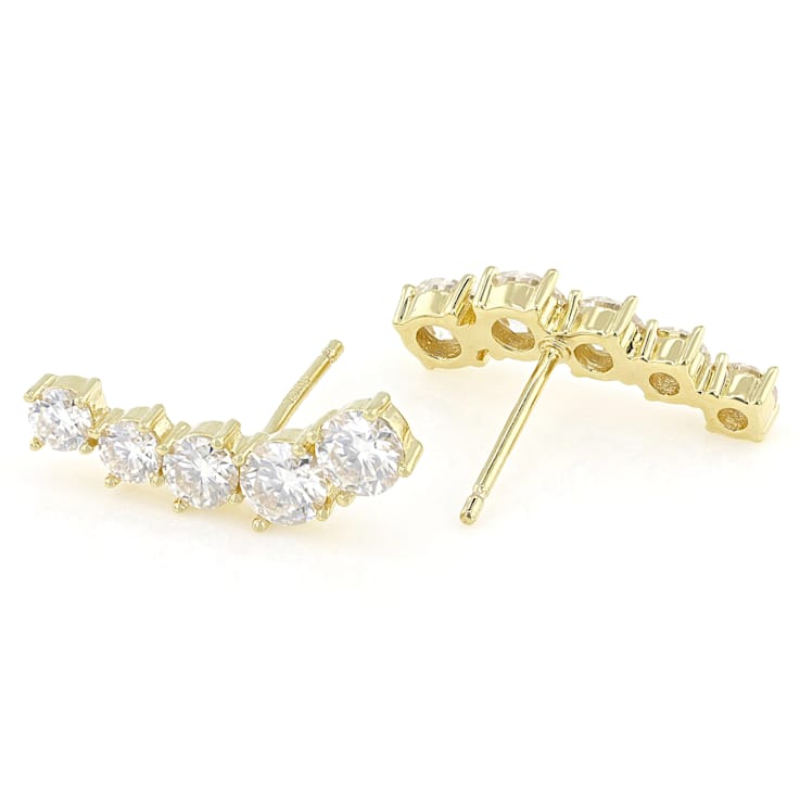 Moissanite Drop Crawler Earrings In 14K Gold Over Sterling Silver