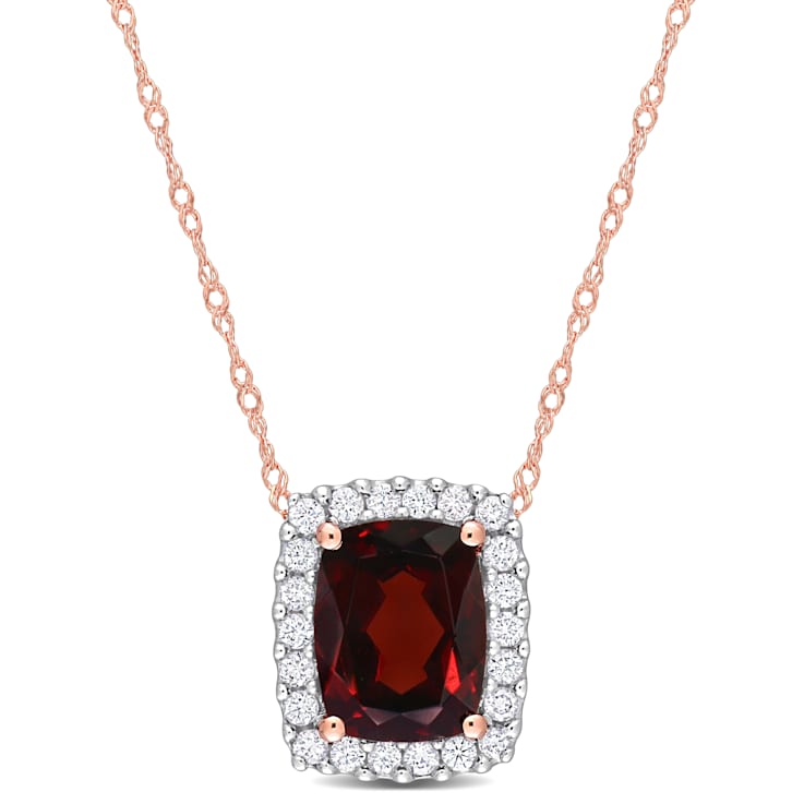 Garnet & Diamond 14K Rose Gold Pendant With Chain 2.44ctw