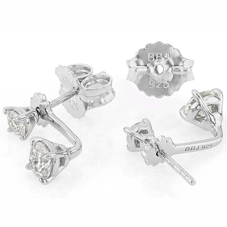 Moissanite Studs With Earring Jackets In Platinum-Enhanced Sterling Silver