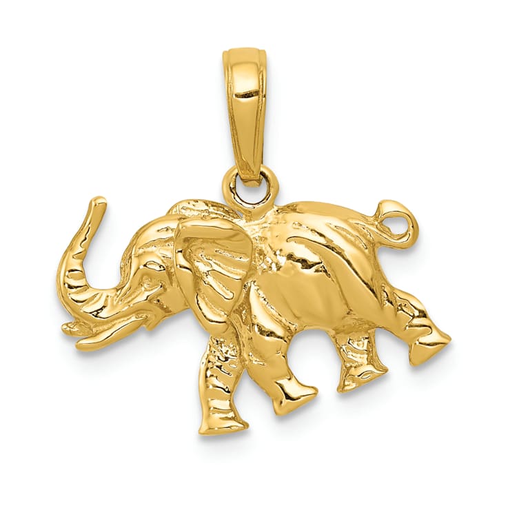 14k Yellow Gold 3D Polished Elephant Pendant