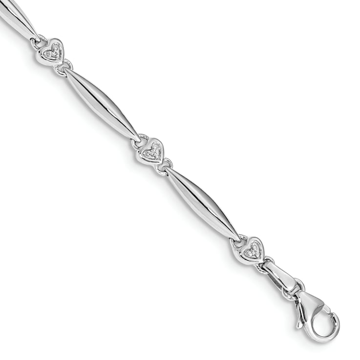 Rhodium Over 14k White Gold Diamond Heart Bracelet