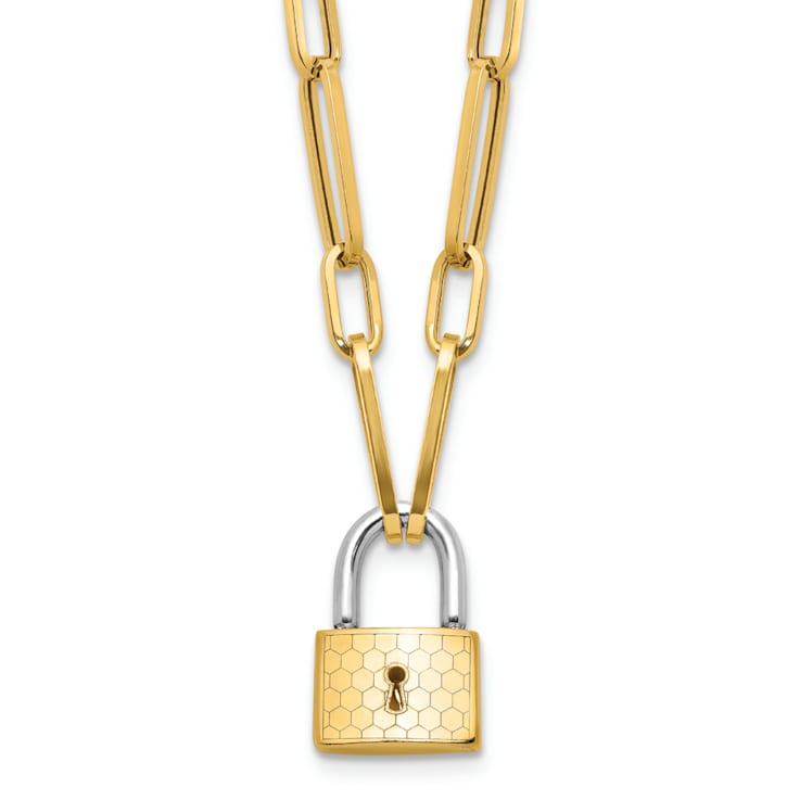 14K Two-tone Fancy Link with Lock Necklace