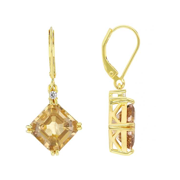 Champagne Quartz Square Octagonal And White Zircon Earrings In 18K Gold
Over Sterling Silver 7.72ctw