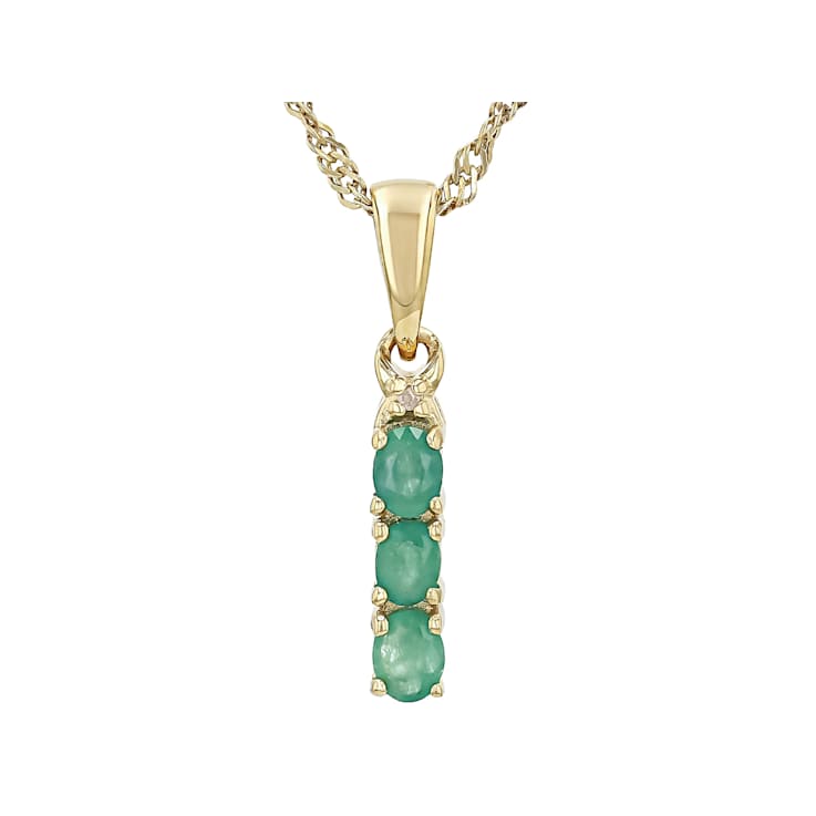 Zambian Emerald 3-Stone Drop Pendant Necklace In 18K Gold Over Sterling
Silver 0.39ctw