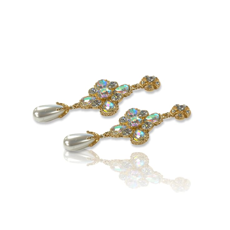 Gold Tone AB Crystal with Pearl Drop Earring