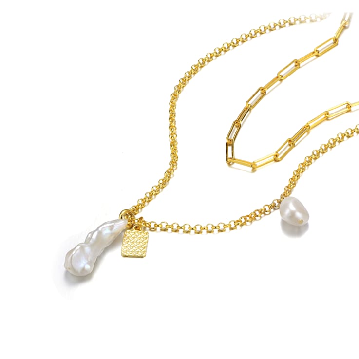 Pear Shape Freshwater Pearl Layered Necklace In 14K Gold Over Sterling Silver