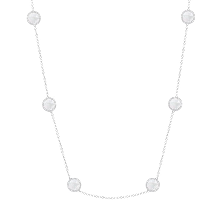 Mother of Pearl and Cubic Zirconia Rhodium Over Sterling Silver Necklace