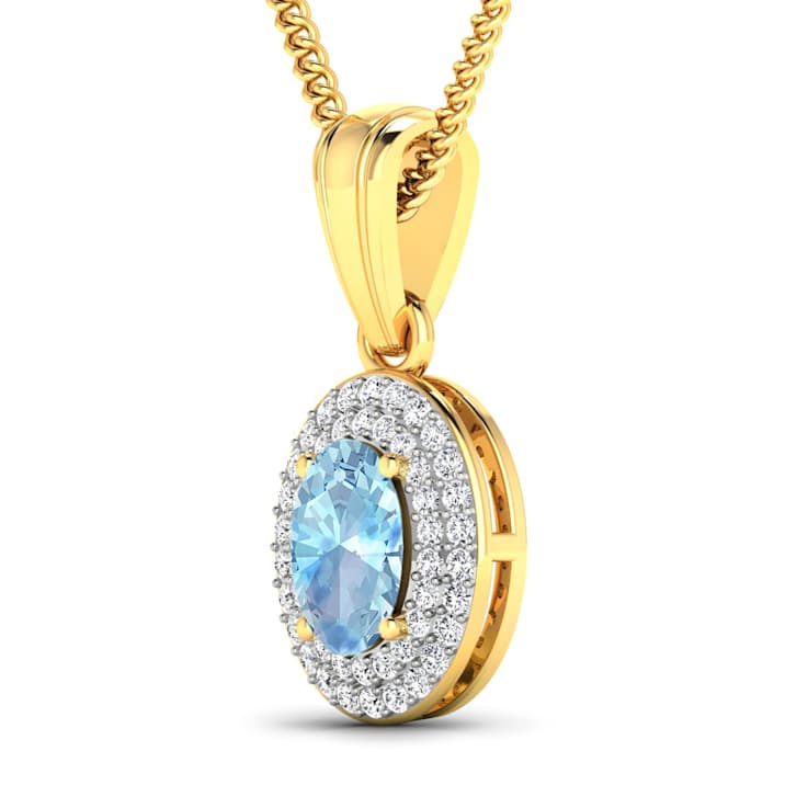 0.51ctw 14K Yellow Gold Oval Aquamarine and White Diamond Pendant with
18 inch Cable Chain