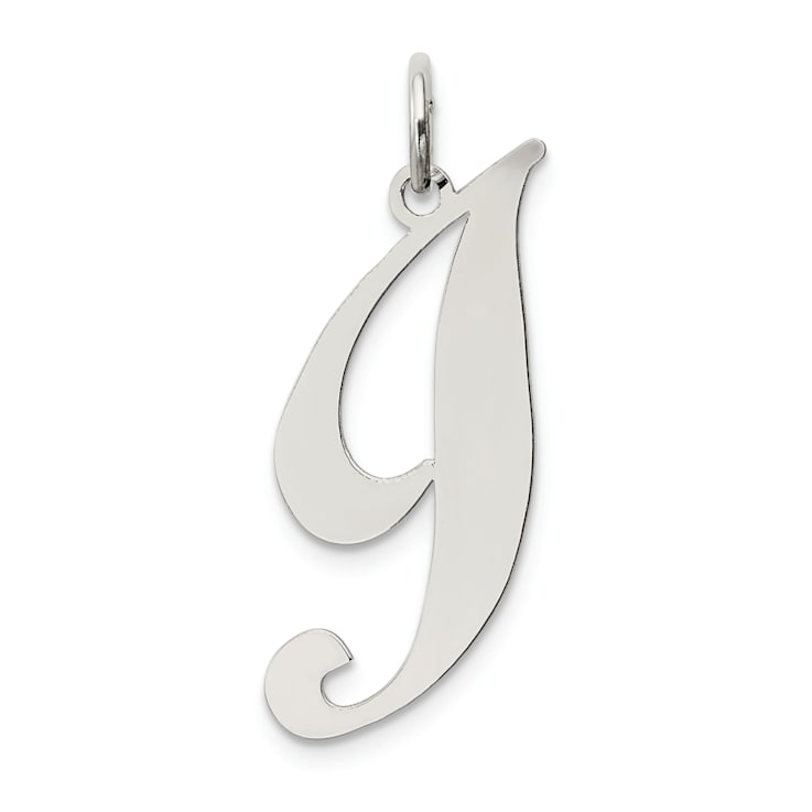 Rhodium Over Sterling Silver Fancy Script Letter I Initial Charm