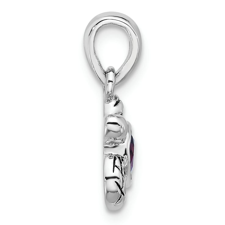 Rhodium Over Sterling Silver Antiqued Crystal Feb Birthstone Turtle Pendant