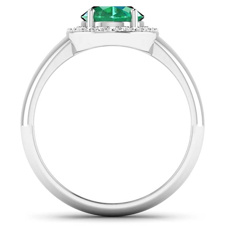 1.75ctw Green Emerald and Diamond 14K White Gold Halo Ring