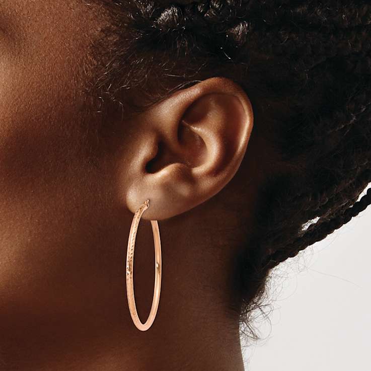 14k Rose Gold 1 9/16" Polished Large Diamond-Cut Tube Hoop Earrings