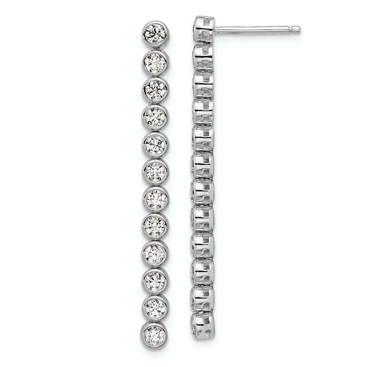 Rhodium Over Sterling Silver Polished Bezel Set Cubic Zirconia Bar Post
Dangle Earrings
