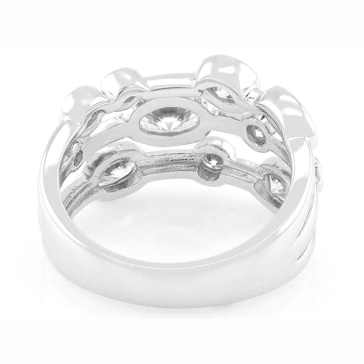 Oval And Round Moissanite Multi-Row Ring In Platinum-Enhanced Sterling Silver