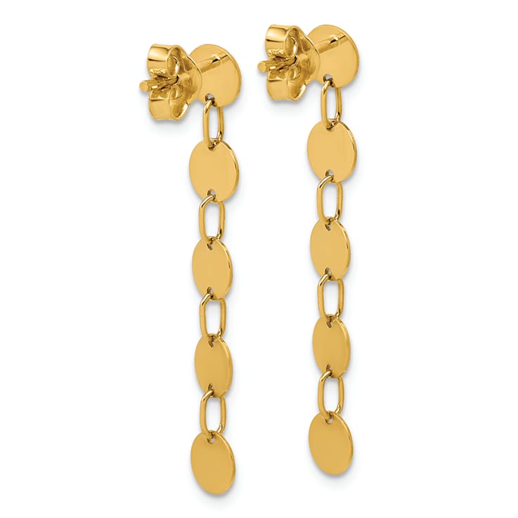 14K Yellow Gold Polished Circle Disk Dangle Post Earrings