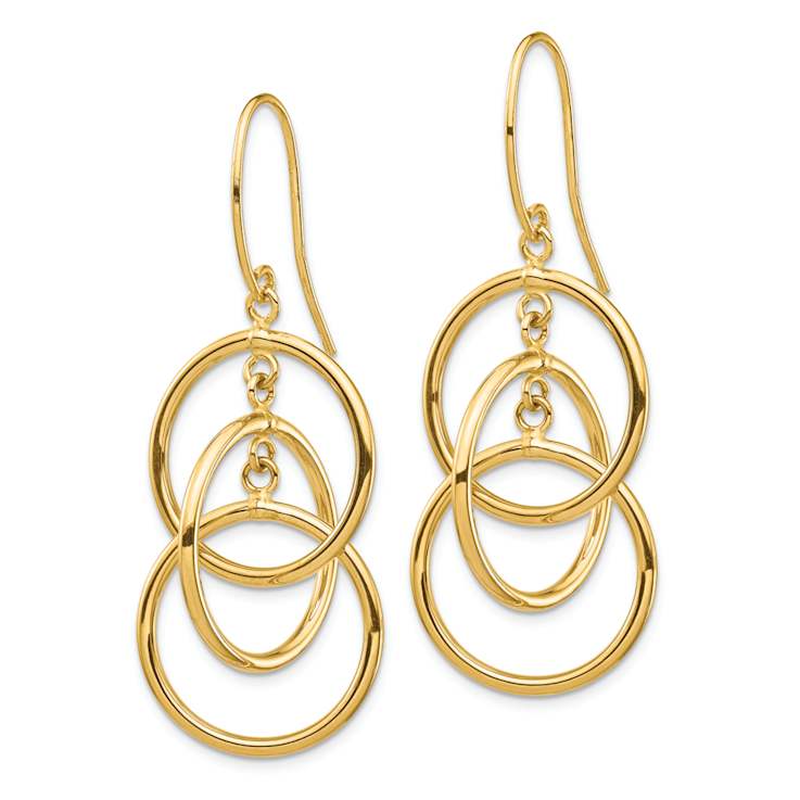 14k Yellow Gold Polished Circles Dangle Earrings