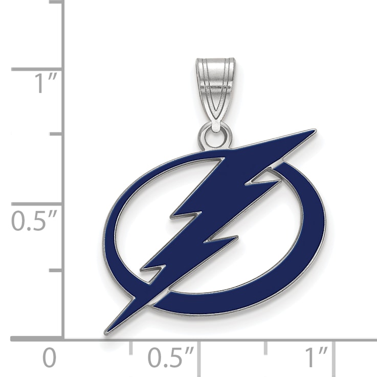 Rhodium Over Sterling Silver NHL LogoArt Tampa Bay Lightning Enamel Pendant