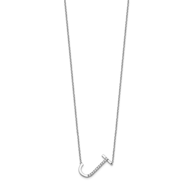 Rhodium Over 14k White Gold Sideways Diamond Initial J Pendant Cable
Link 18 Inch Necklace