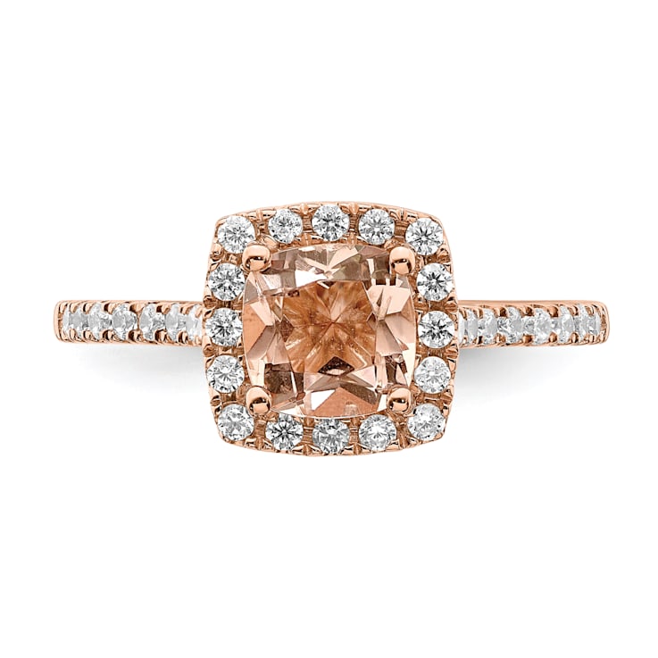 14K Rose Gold Morganite Diamond Halo Engagement Ring 1.09ctw