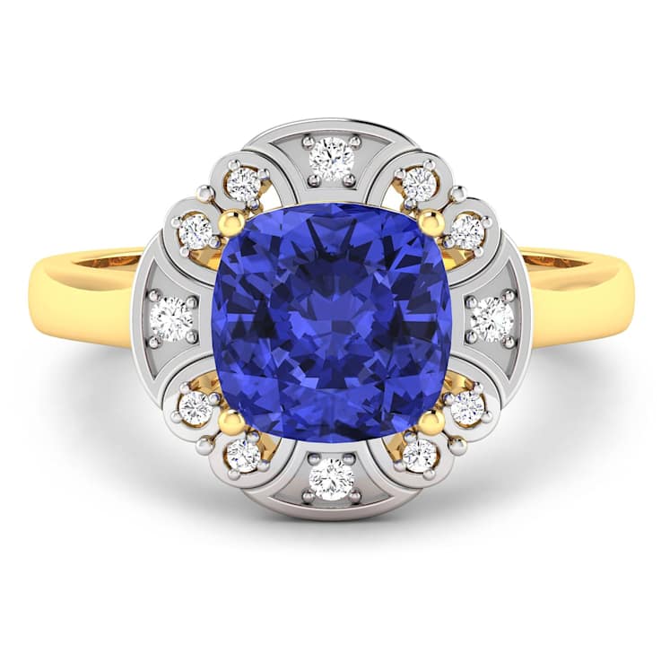Violet Tanzanite and White Diamond 14K Yellow Gold Halo Ring 2.08 ctw