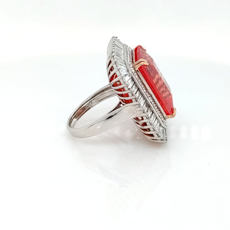 21.85 Cts Rhodochrosite and 3.07 Cts White Diamond Ring in 18K 2- Tone