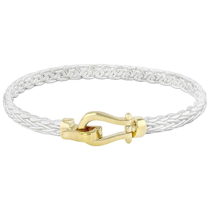 Two Tone Wheat Link Bracelet In Sterling Silver With Buckle Closure In
18K Gold Over Sterling Silver