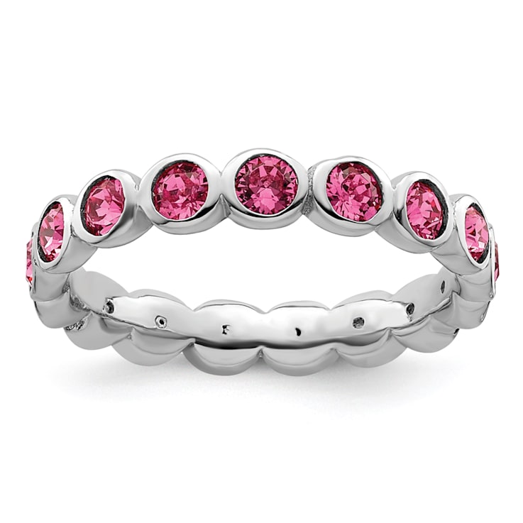 Sterling Silver Stackable Expressions Pink Crystal Ring