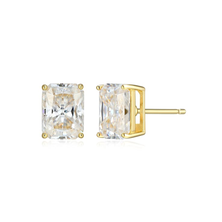 Emerald Cut Moissanite 14k Yellow Gold Over Silver Stud Earrings 3.50ctw DEW
