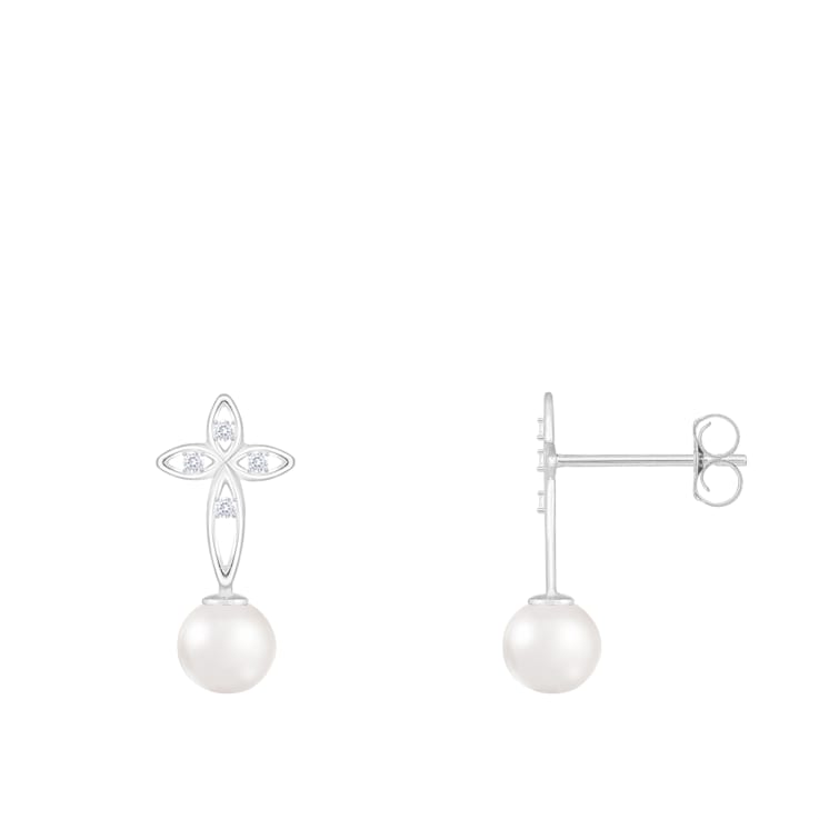 White Cultured Freshwater Pearl 14k White Gold Earrings 6-6.5mm