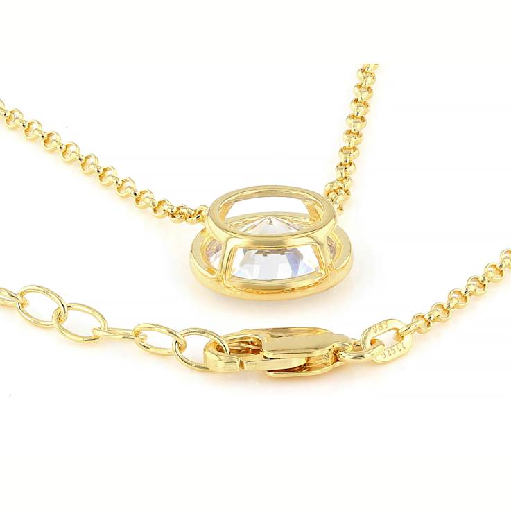 Bezel Set Oval CZ Necklace In 18K Gold Over Sterling Silver