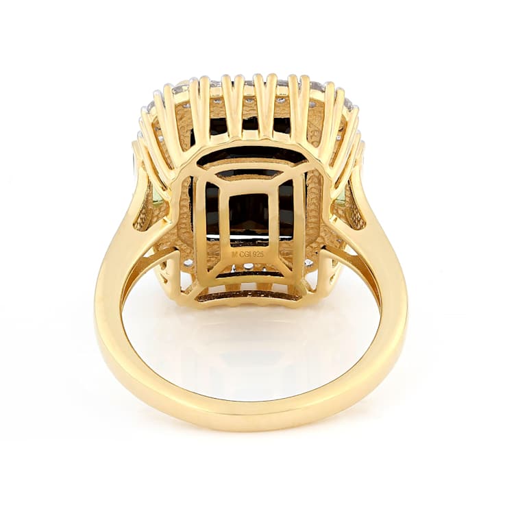 Black Spinel, Peridot And White Zircon Ring In 18K Gold Over Sterling
Silver 8.41ctw