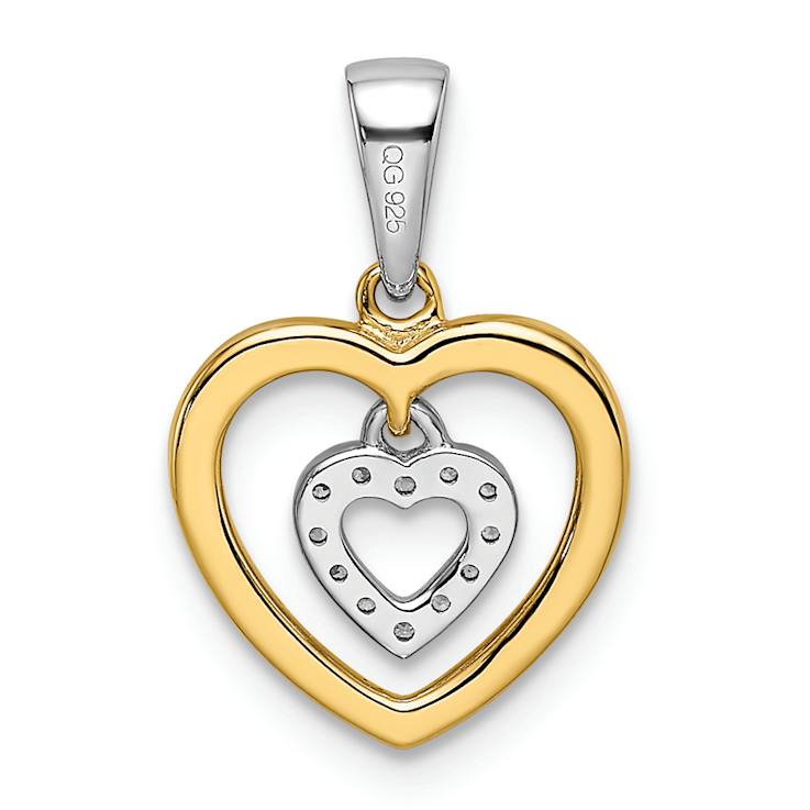 14K Two-tone Gold  Diamond Heart Dangle Pendant