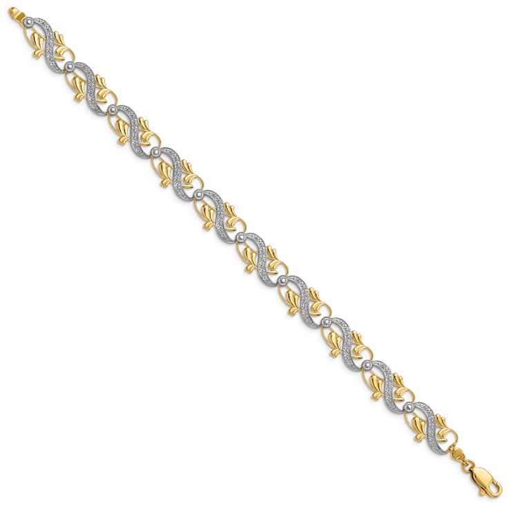 14K Two-tone Gold Diamond-Cut Fancy Link Bracelet
