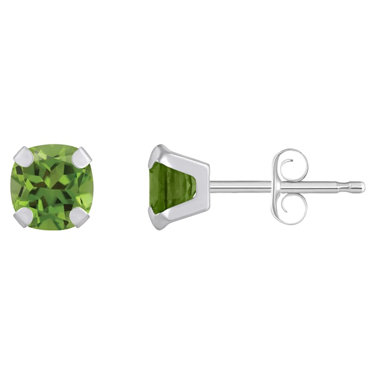 5mm Cushion Peridot Rhodium Over 10k White Gold Stud Earrings