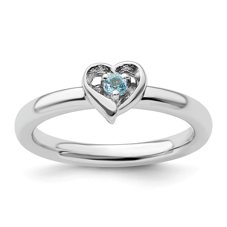 Sterling Silver Stackable Expressions Blue Topaz Heart Ring 0.08ctw