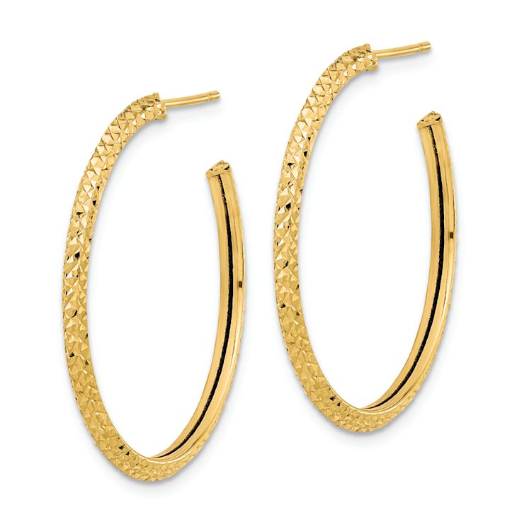 14k Yellow Gold Polished and Diamond-Cut 1 1/4" Round C-Hoop Earrings