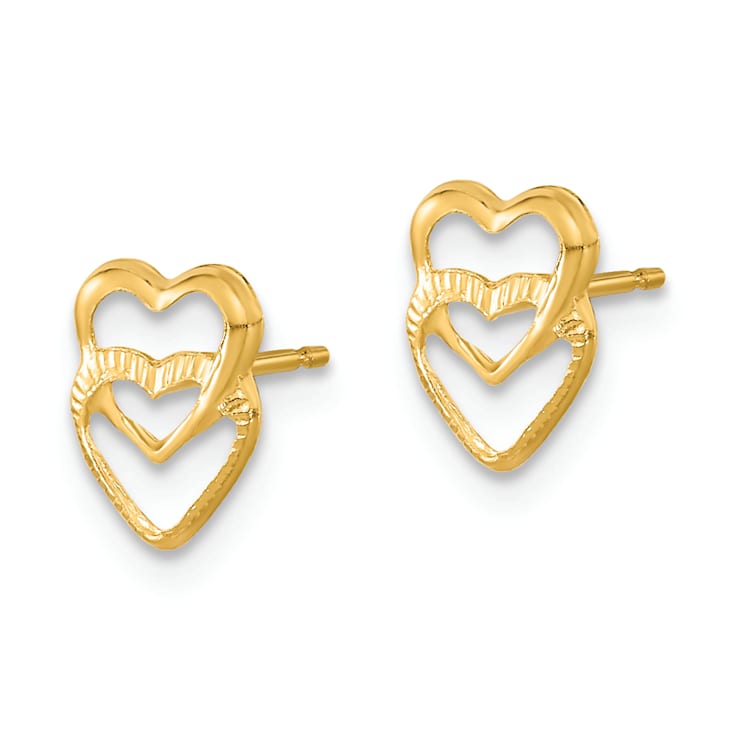 14k Yellow Gold Children's Hearts Stud Earrings