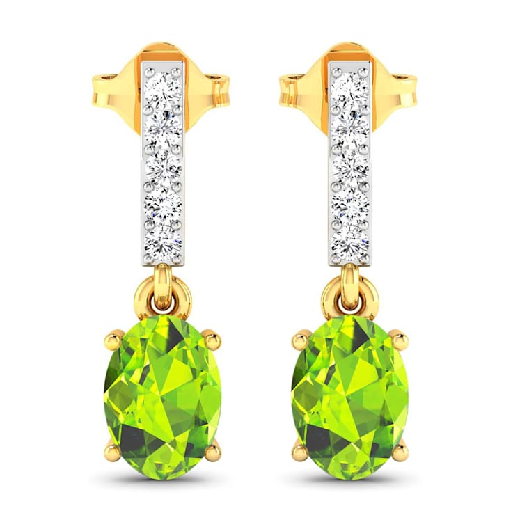 1.26ctw 14K Yellow Gold Oval Green Peridot and White Diamond Halo Earrings