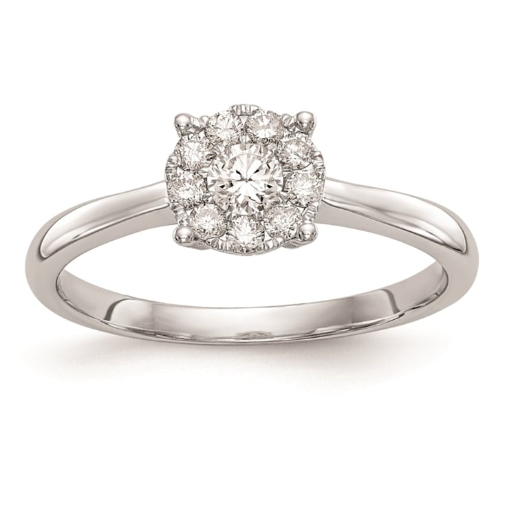 Rhodium Over 14K White Gold Diamond Cluster Engagement Ring 0.33ctw